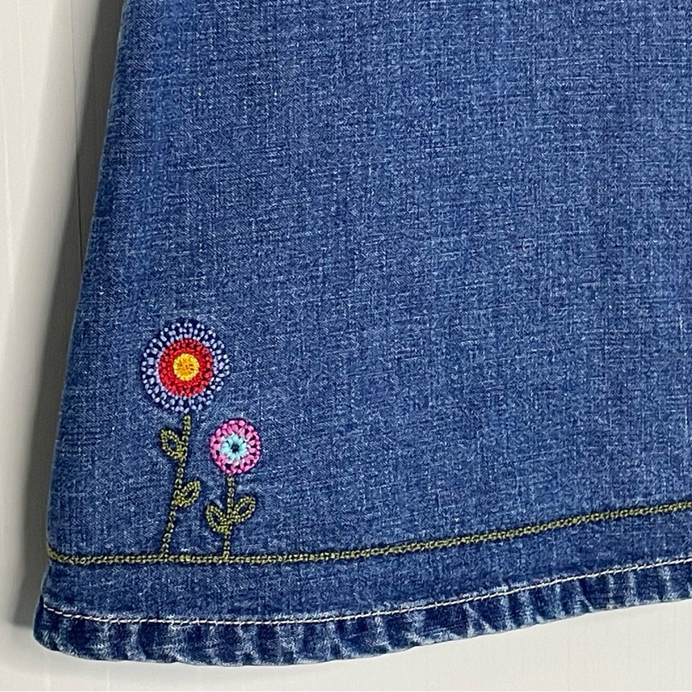 Gymboree Garden Party Denim Jumper Dress Embroidered Flowers Y2K Small 3 - Picture 5 of 15